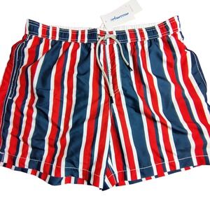 Maamgic Swim Trunks Shorts Red White Blue Striped Elastic Waist Size L pool